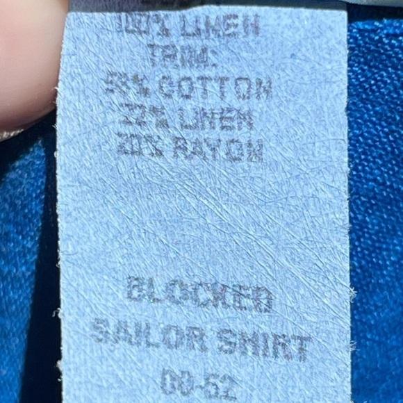 🌻Mill Valley Blue Linen Lagenlook Oversized Minimalist Blocked Sailor Shirt M - Picture 8 of 8